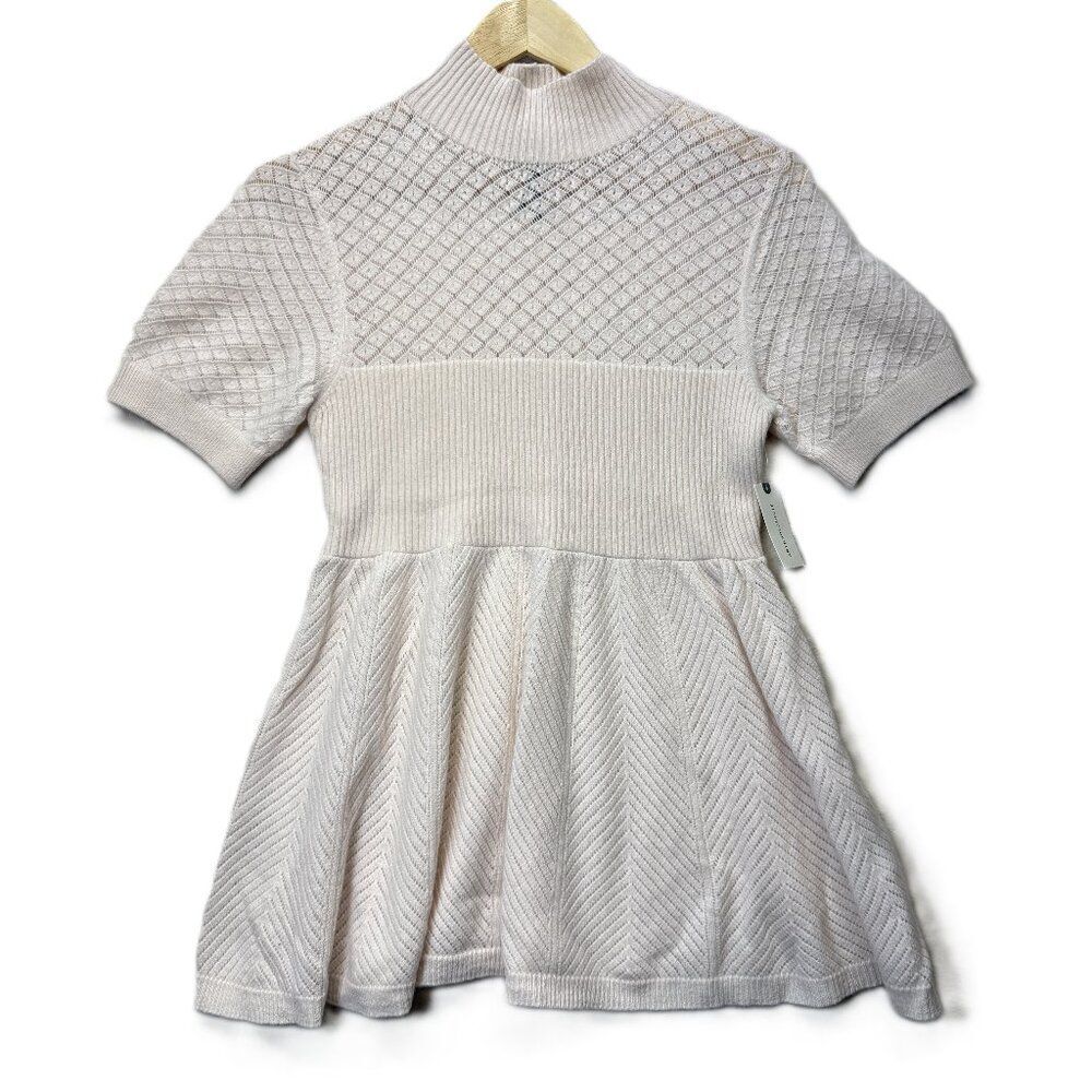 Anthropologie Wool Cashmere Sweater Top Short Sleeve Mock Neck Textured Knit